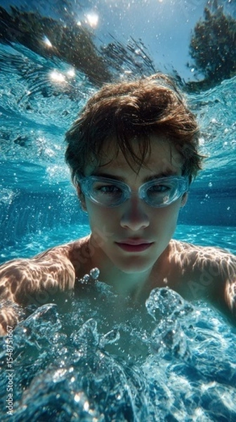 Obraz Underwater swimmer portrait