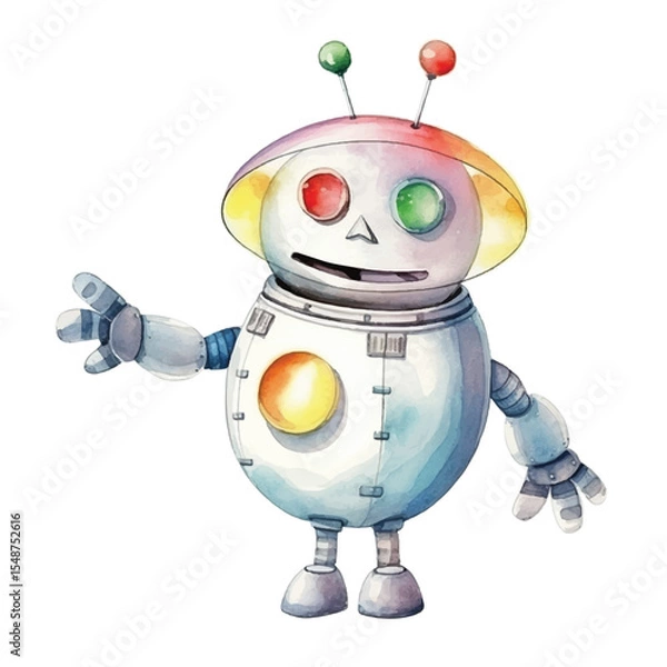 Fototapeta Watercolor Illustration of a Friendly Colorful Robot