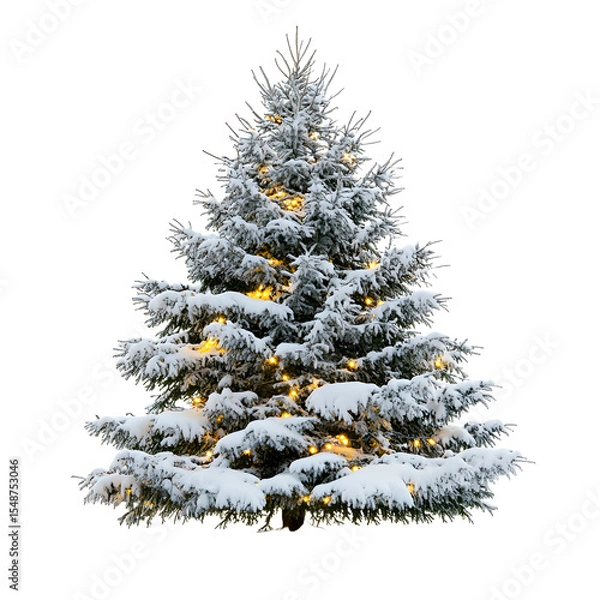 Obraz Snow-covered Christmas tree with warm lights