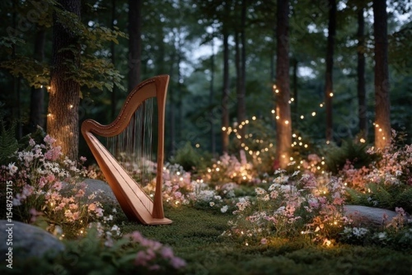 Fototapeta Harp in a magical forest