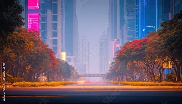 Obraz Urban avenue at dawn, hazy atmosphere