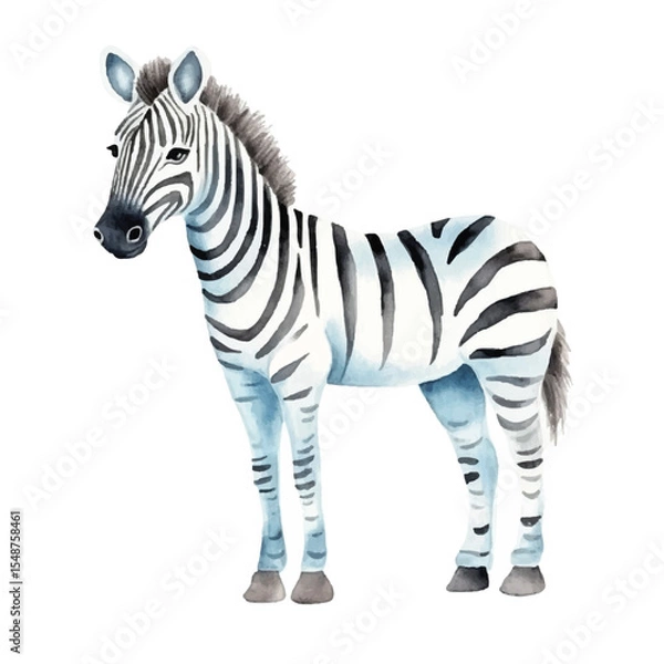 Fototapeta Watercolor Zebra Standing with Striped Pattern and Grayish Blue Tones