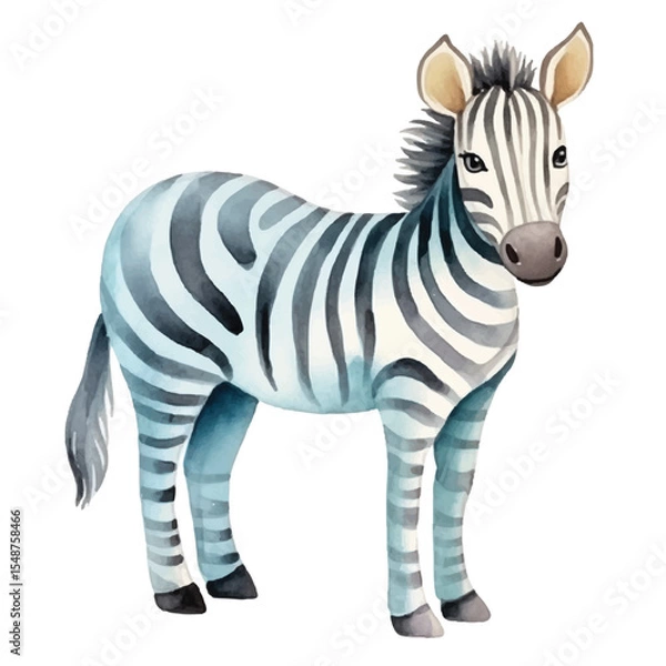 Fototapeta Watercolor Zebra Standing Showcasing BlueTinted Stripes and Detailed Features