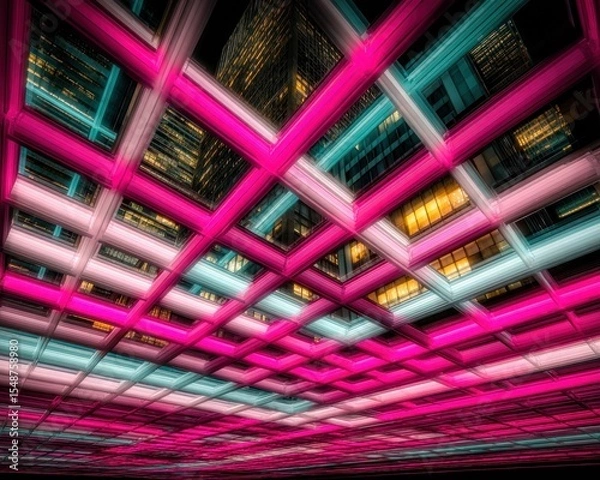 Obraz Urban grid of glowing lights