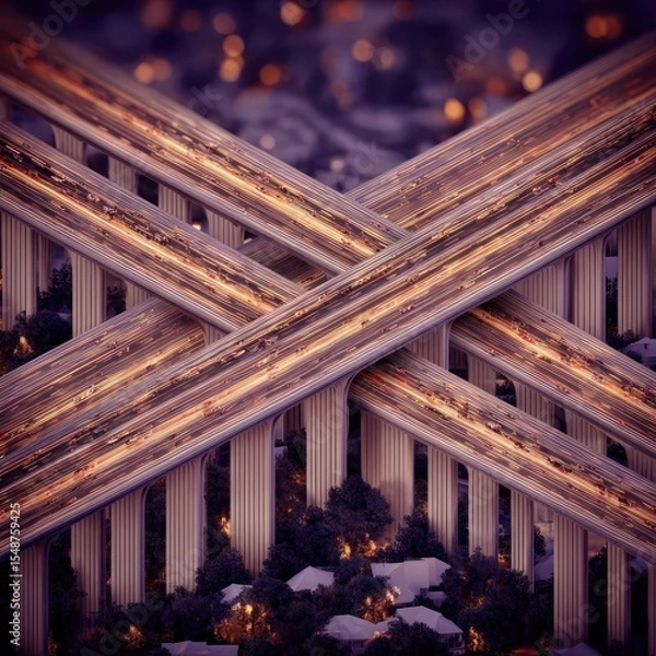 Obraz Urban highway overpass intersection at dusk
