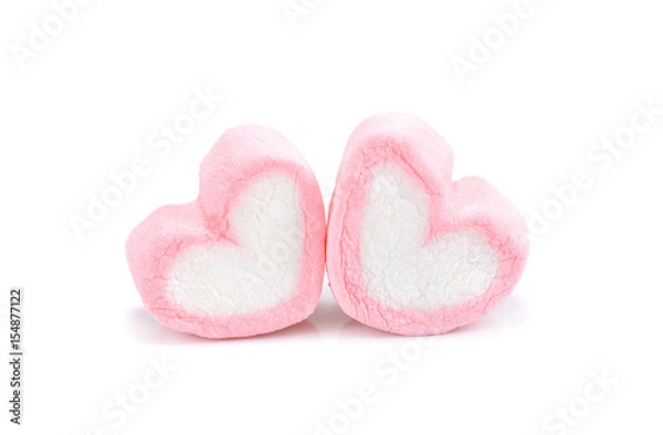 Fototapeta Heart shape marshmallow with on background, Pink heart shape marshmallow for love theme and Valentine background concept.Romance pink heart pastel color.
