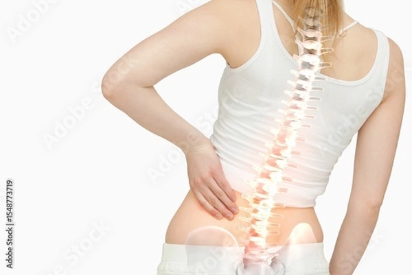 Obraz Highlighted spine of woman with back pain