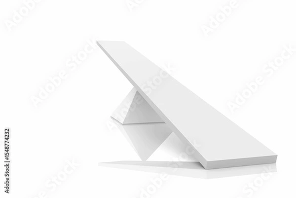 Obraz Geometric sculpture is balancing rectangular prism diagonally on wedge on reflective plane in 3D