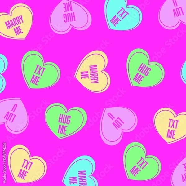 Obraz Square image of short text messages on coloured heart shapes on bright pink background