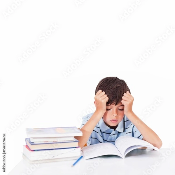Obraz Cute pupil reading at desk