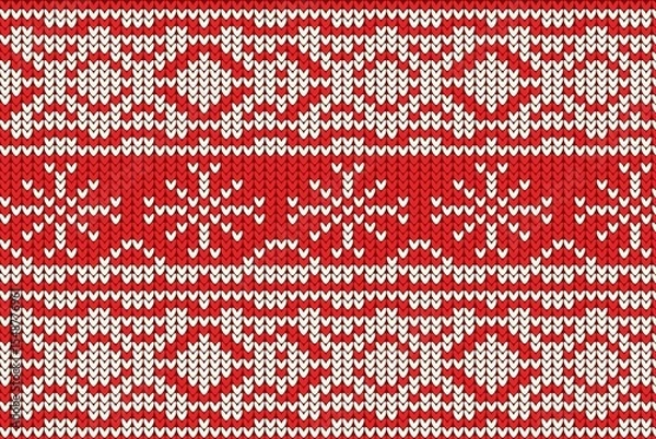 Obraz red knitting Christmas vector background snowflakes