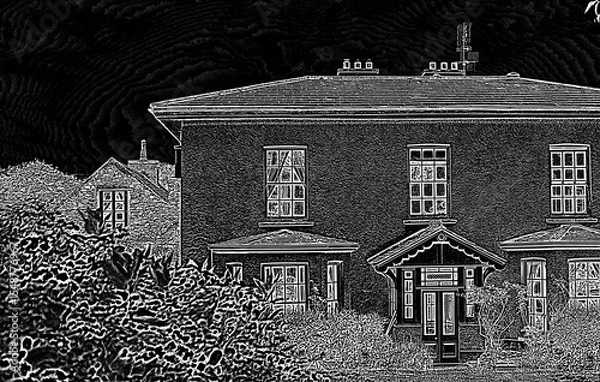 Fototapeta Pretty house with a black and white filter