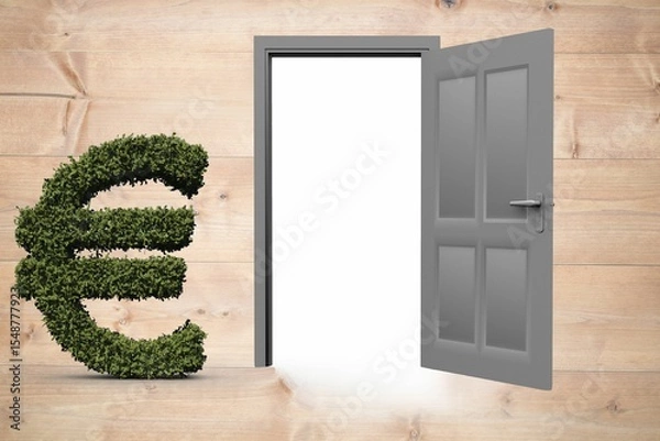 Obraz Topiary of euro sign by open door