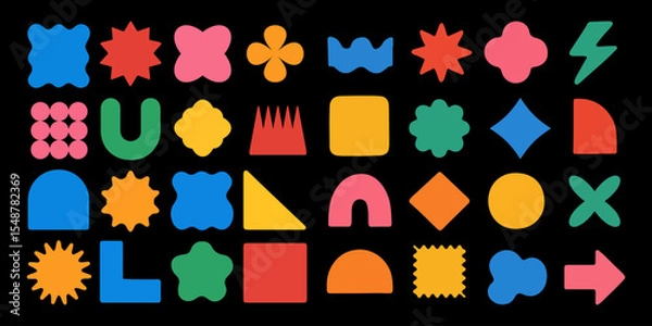 Obraz Set color figure pencil. Hand-drawn crayon design elements: round, square, and triangular shapes in a fun, kid-friendly style with ample copy space. 
