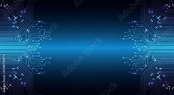 Fototapeta Abstract circuit board design, futuristic technology background with glowing lines.