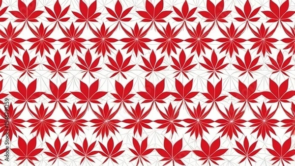 Fototapeta 高品質な麻の葉装飾文様紅白フレーム素材｜年賀状やカードに最適