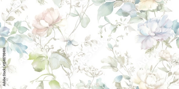 Fototapeta Pastel Floral Elegance Seamless Pattern Soft Botanical Bloom Print for Textile Wallpaper Decor