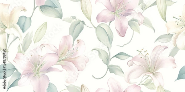 Fototapeta Graceful Lily Seamless Pattern Soft Pastel Floral Bloom Print for Textile Wallpaper Decor