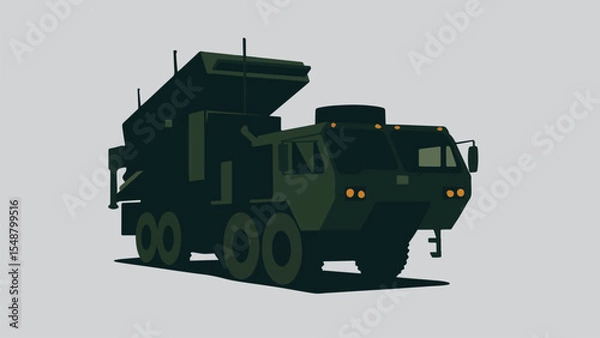 Fototapeta Flat Vector Military Missile Launcher Truck, Modern 8x8 Tactical Vehicle Illustration