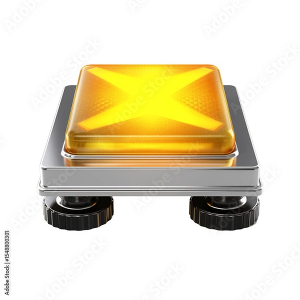 Fototapeta Yellow warning button with metallic base in a modern design  