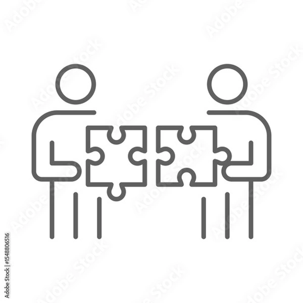Fototapeta Team Misalignment Icon Vector Editable Stroke Outline Symbol of People Holding Puzzle Pieces That Do Not Fit Representing Workplace Conflict and Collaboration Breakdown