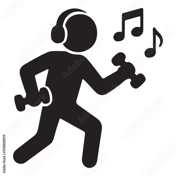 Fototapeta vector of a man listening to music and exercising 