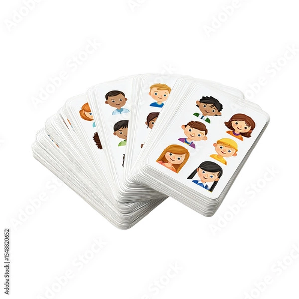 Fototapeta Children's matching card game deck with diverse faces for memory games and educational activities for kids on transparent background