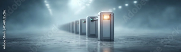Fototapeta Automated security gate intelligent workplace access zone modern technology illuminated indoor safety futuristic clean empty