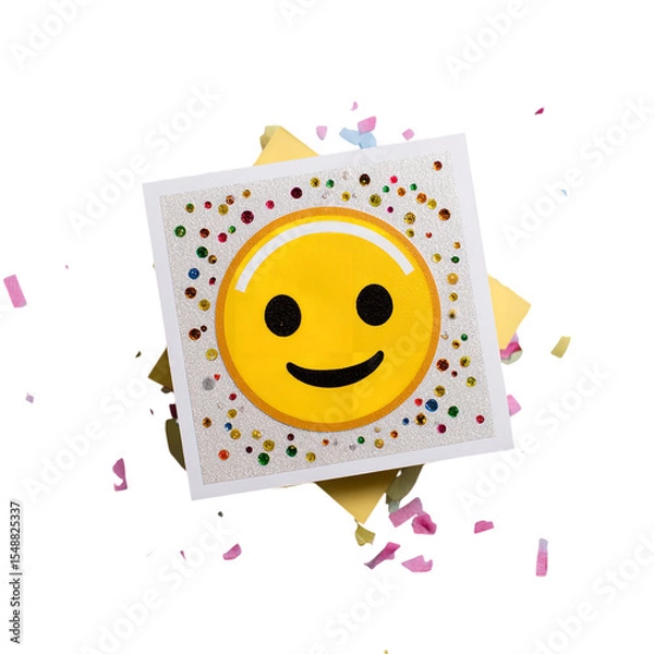 Obraz Happy emoji card with confetti for birthday celebration and party invitation design and decoration idea on transparent background