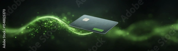 Obraz Smart payment card digital finance green wave futuristic glowing technology secure electronic banking innovation