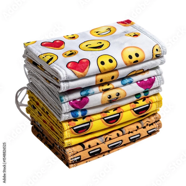 Obraz Stack of emoji face masks colorful designs washable reusable face coverings fashion accessories for adults on transparent background