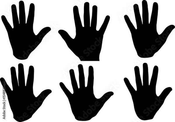 Fototapeta Set of Palm, hand print icon silhouette. vector illustration