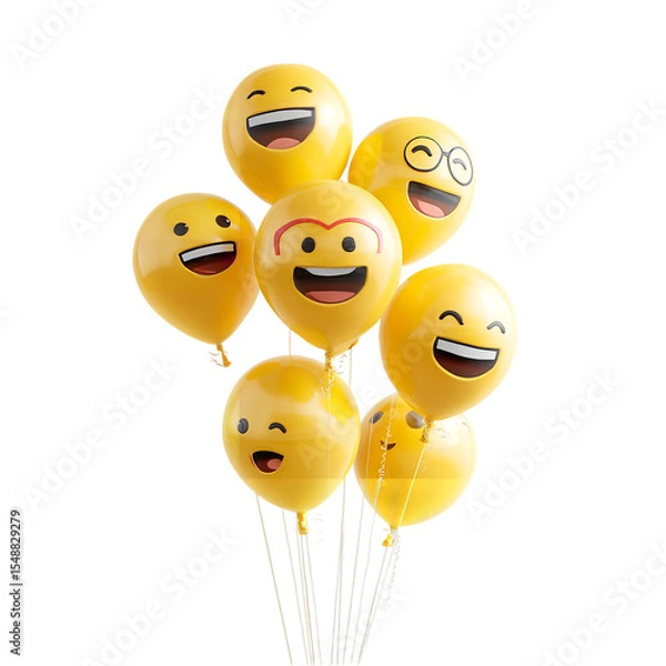 Obraz Emoji balloons for party decorations yellow smiley face balloons for birthday party decorations and events on transparent background