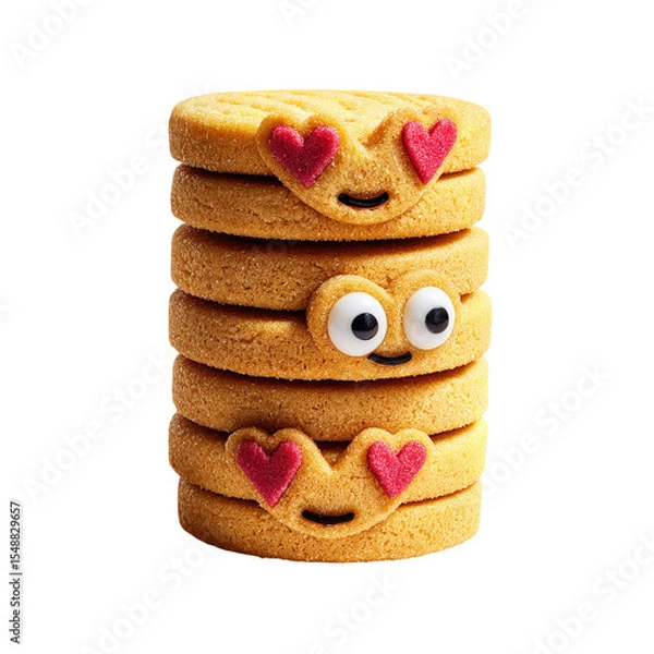 Obraz Cute cookies stack with funny faces and hearts for valentine's day sweet treats and bakery concept on transparent background