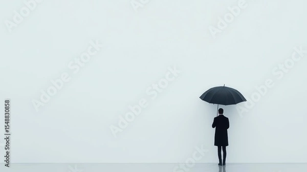 Fototapeta A simple design for an exhibition poster, photo of person holding umbrella in background. with subtle gradient background color from light gray to dark grey,