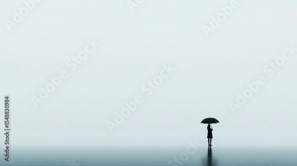 Fototapeta A simple design for an exhibition poster, photo of person holding umbrella in background. with subtle gradient background color from light gray to dark grey,