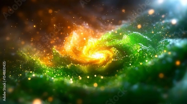 Fototapeta Intricate Green And Orange Spiral Nebula Pattern In Space
