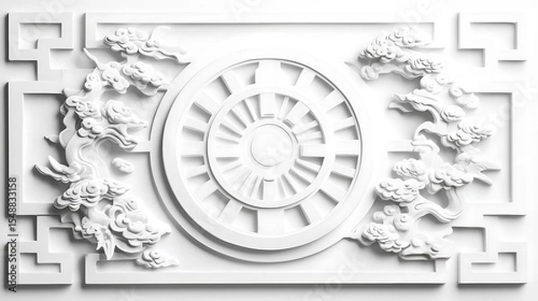 Fototapeta Intricate White Circular And Straight Line Design