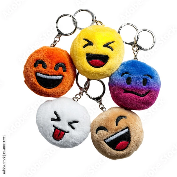 Obraz Fluffy emoji keychains set cute plush emoji keychains for backpack decoration and party favors collection on transparent background