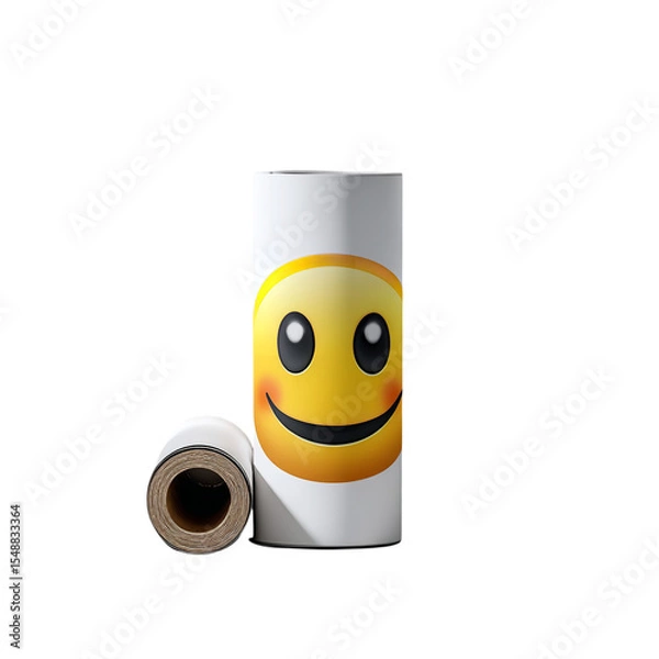 Obraz Smiley face emoji roll of paper for crafts and decoration on black background product photography on transparent background