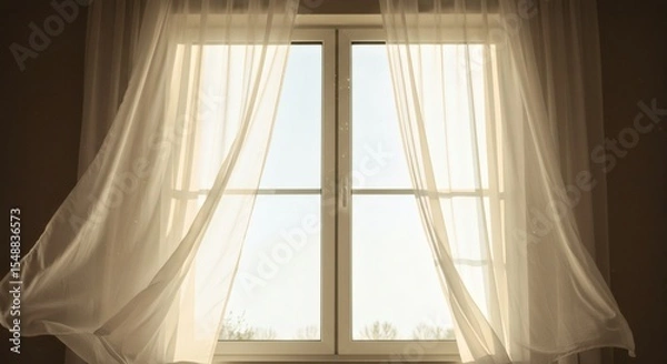 Fototapeta Sheer Curtains Blowing in the Breeze Sunlight Through Window Home Interior
