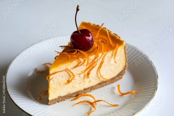 Fototapeta a slice of orange cheesecake with a graham cracker crust