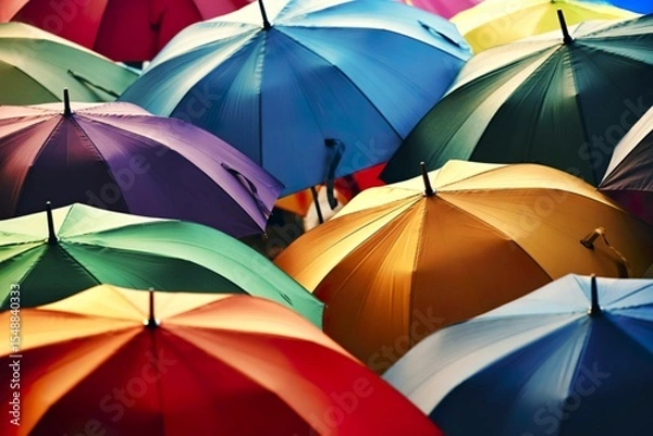 Fototapeta A vibrant, close-up photograph showcasing a dense collection of colorful umbrellas
