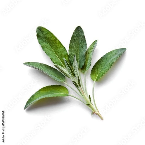 Fototapeta Closeup of single fresh sage leaves isolated on white background
