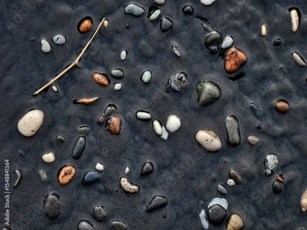 Fototapeta Smooth stones embedded in dark mud