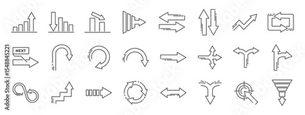 Obraz Arrow icon collection for infographic and presentation use. Includes arrow, icon, path, line, stroke, way shapes. Illustrates process, direction, strategy, motion,  decision flow. Vector illustration.