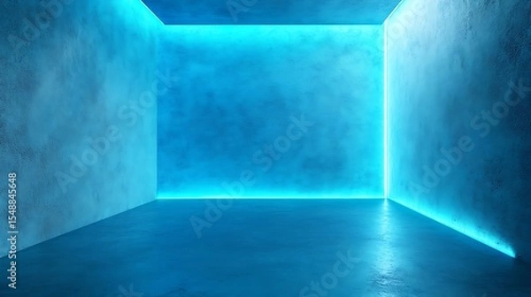 Obraz Empty room, blue neon light