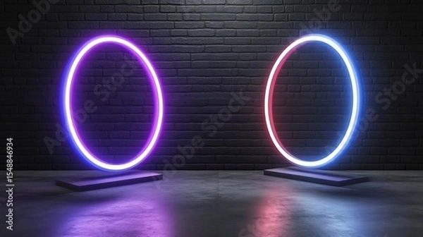 Obraz Neon oval frames on a dark background