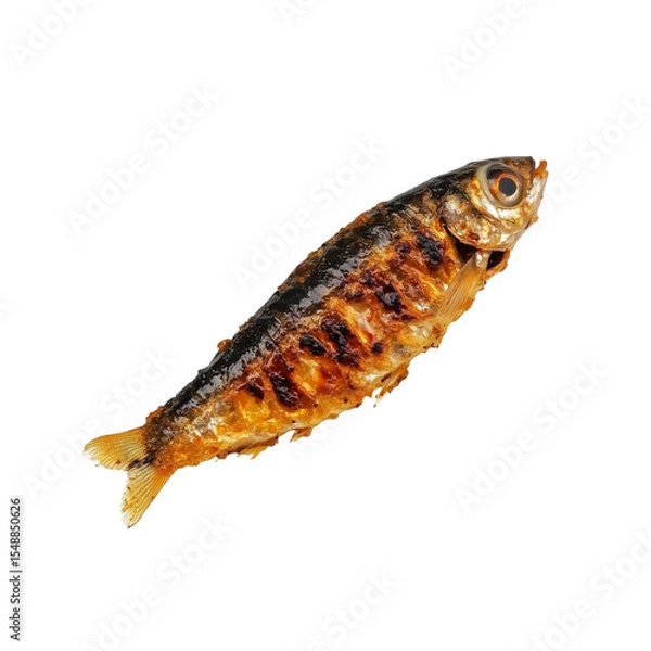 Obraz Grilled Fish, Deliciously Cooked Seafood, Isolated on Black