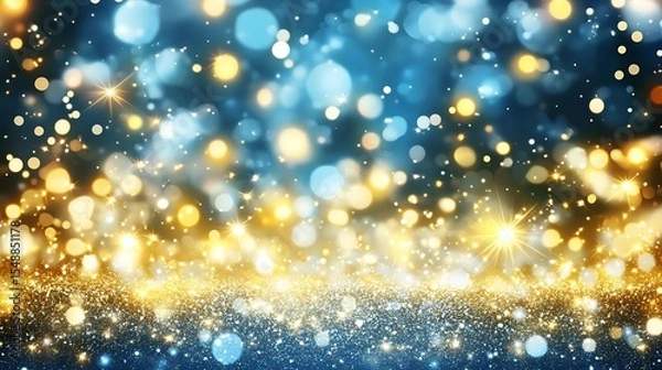 Obraz Festive bokeh lights, gold and blue